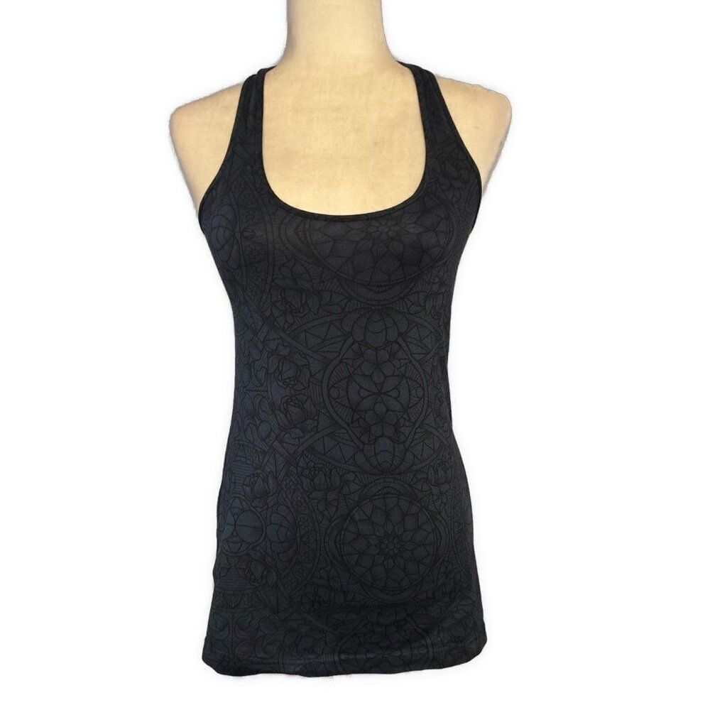lululemon women's dark blue black floral Racerback tank top 6 Small
